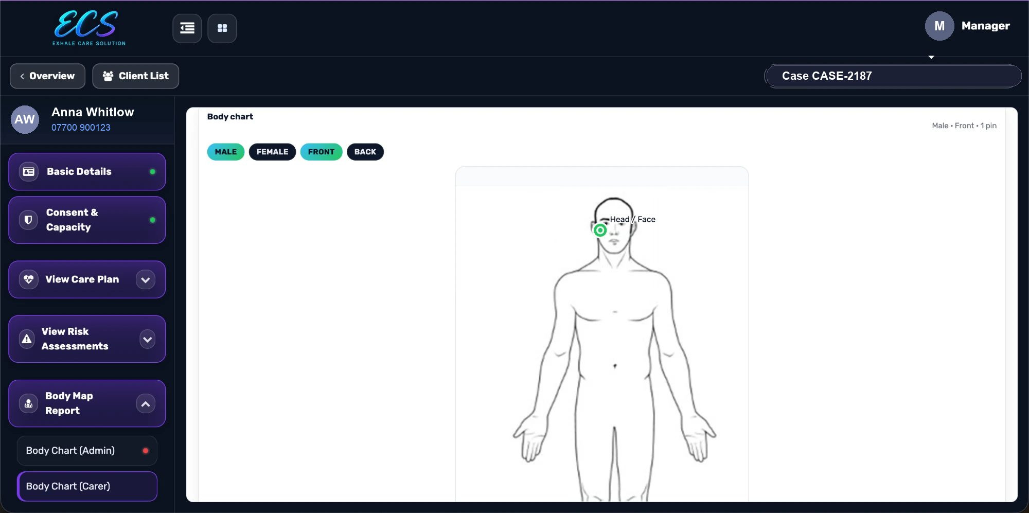 The real Exhale Care Solution client record